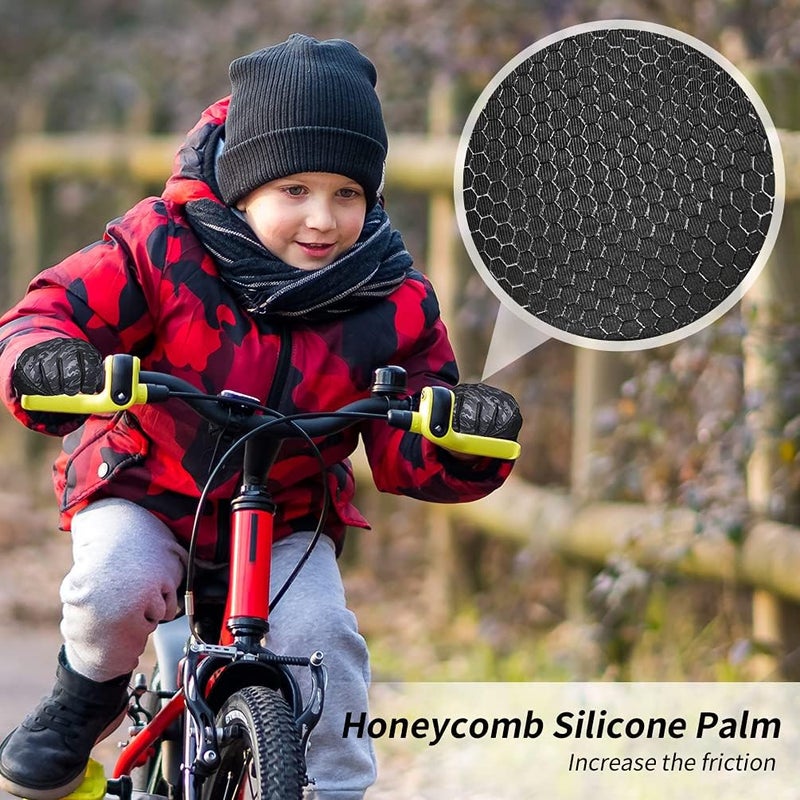 OOPOR Kid Winter Gloves with Grip - Boy Girl Wram Thermal Ski Touch Screen Bike Mittens Black 6-12 Year - Image 5